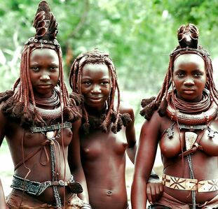Bare nymphs from african tribe, bare-chested african nymphs