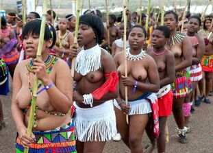 Real african dolls topless, bare dark-hued ladies in ritual