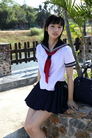 Lovely japanese Seina Tsurumaki damsel posing outdoor in..